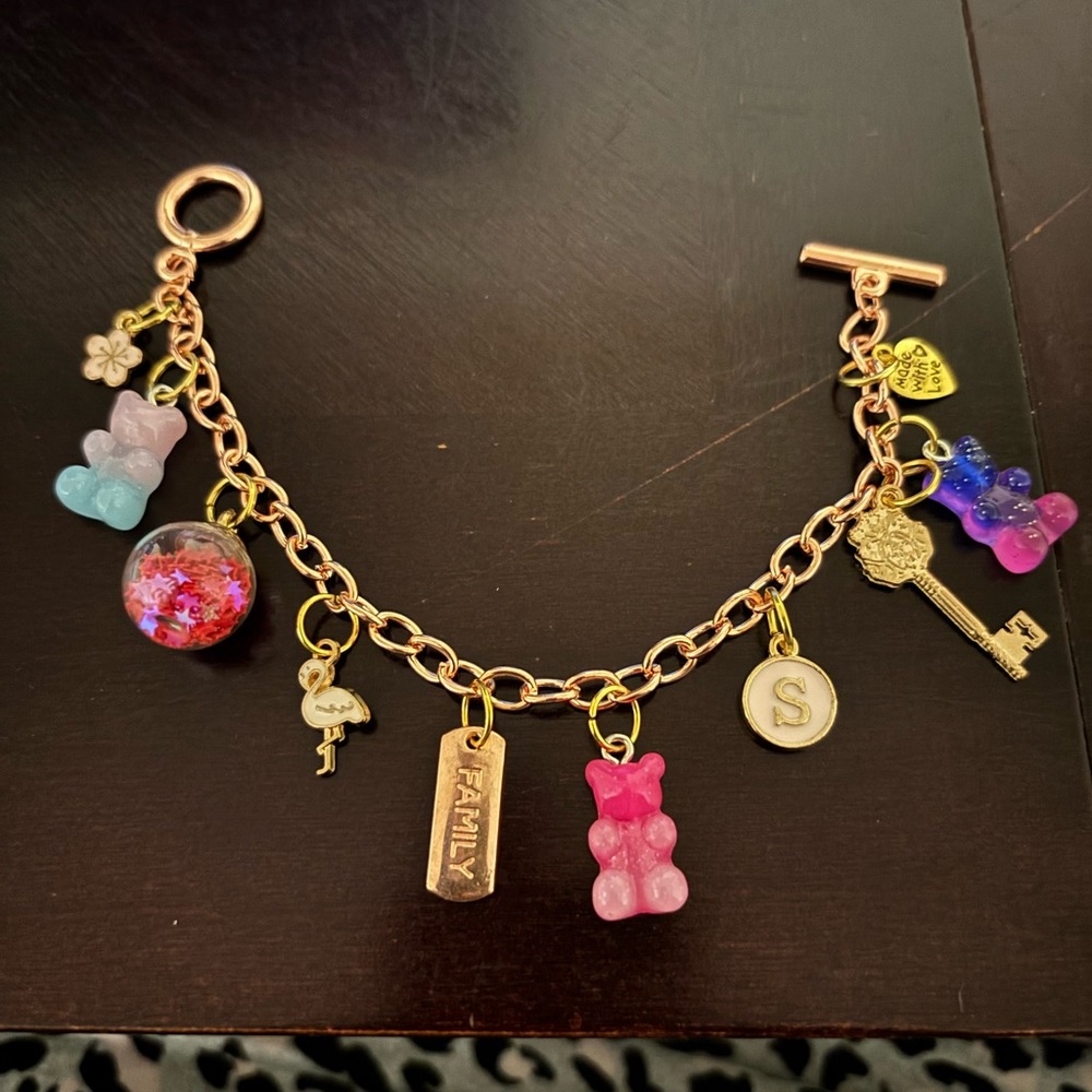 Gold Bracelet with Colorful Charms